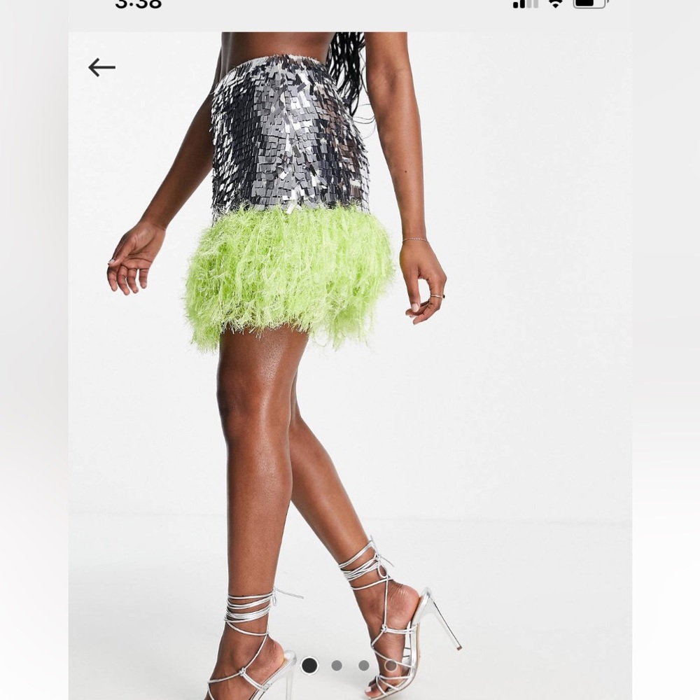 ASOS DESIGN silver embellished mini skirt with feather hem
